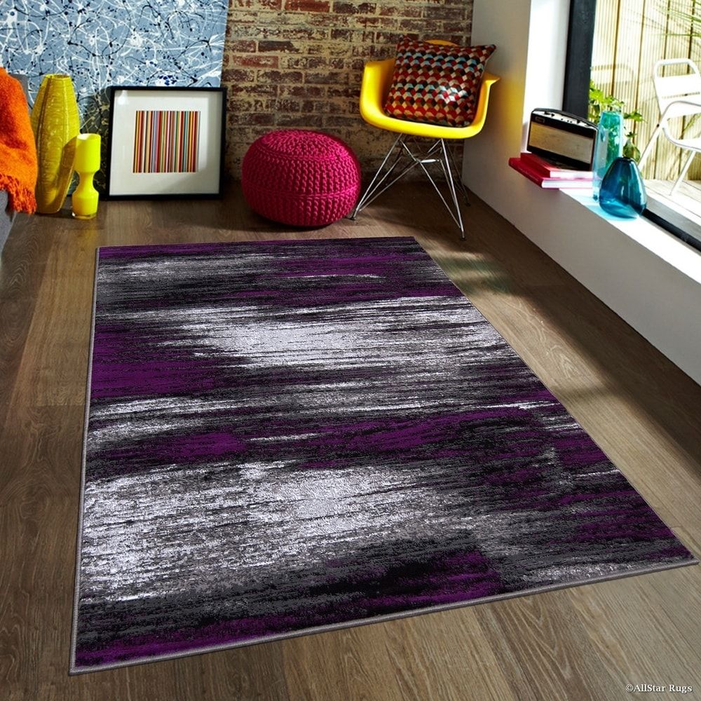 Allstar Exclusive Modern Brush Streak Pattern Area Rug – On Sale –  Overstock – 17083335 Pertaining To Purple Rugs (View 14 of 15)