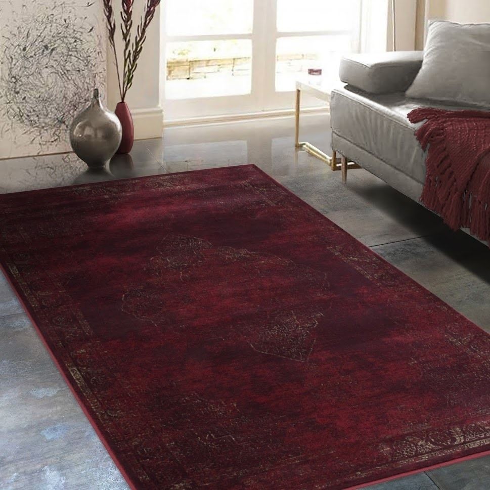 Allstar Rugs Distressed Wine Red And Burgundy Rectangular Accent Area Rug  With Beige Persian Design – 4undefined 11"x7undefined 0" – On Sale –  Overstock – 26052533 Inside Burgundy Rugs (Photo 1 of 15)