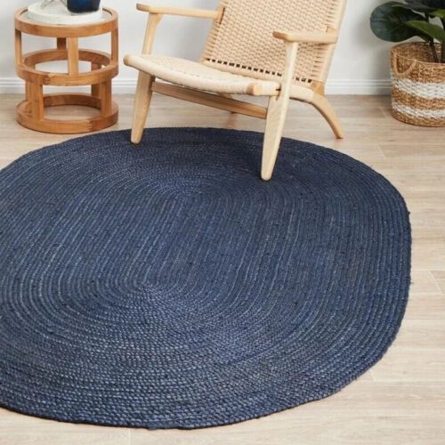 Area Rugs Navy Blue Oval Braided Rug For Hallway Bedroom Area Jute Rug  Floor Rug | Ebay Pertaining To Blue Oval Rugs (View 8 of 15)