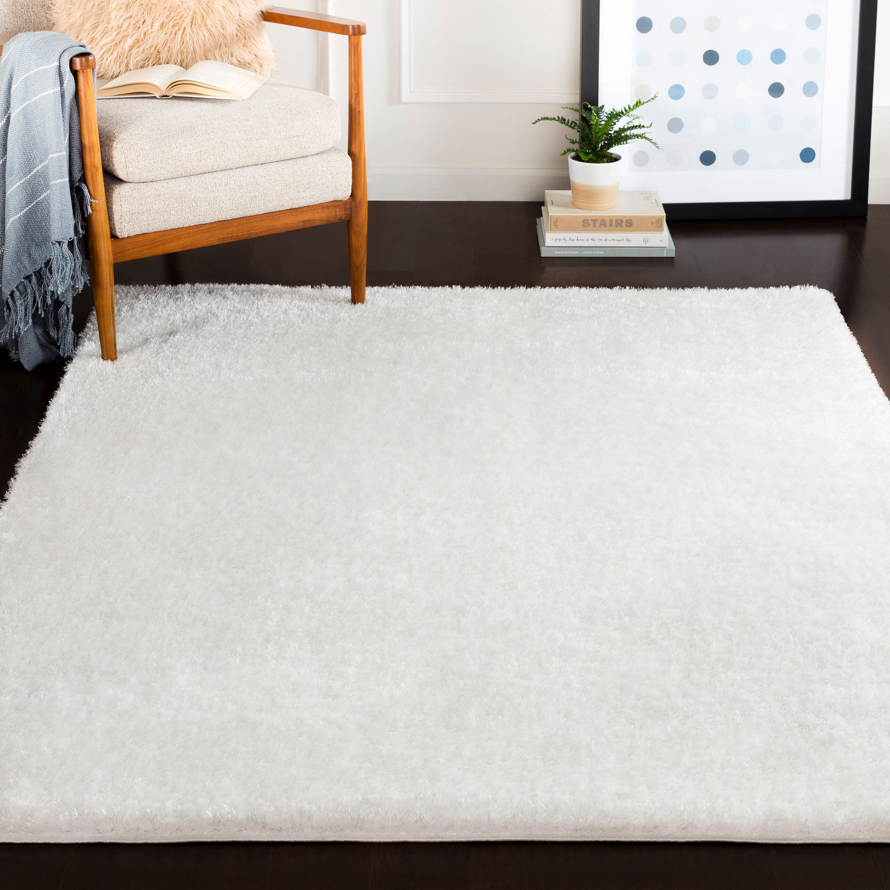 Ashe White Solid Shag Area Rug – 7undefined10" Round – Overstock – 22535914 With Solid Shag Round Rugs (Photo 14 of 15)