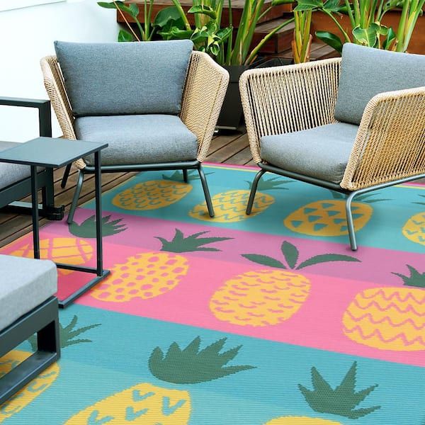 Backyard Bungalow Multi 5 Ft. X 7 Ft. Pineapple Olefin Indoor/outdoor Area  Rug 3361.91.51 – The Home Depot With Regard To Multi Outdoor Rugs (Photo 8 of 15)