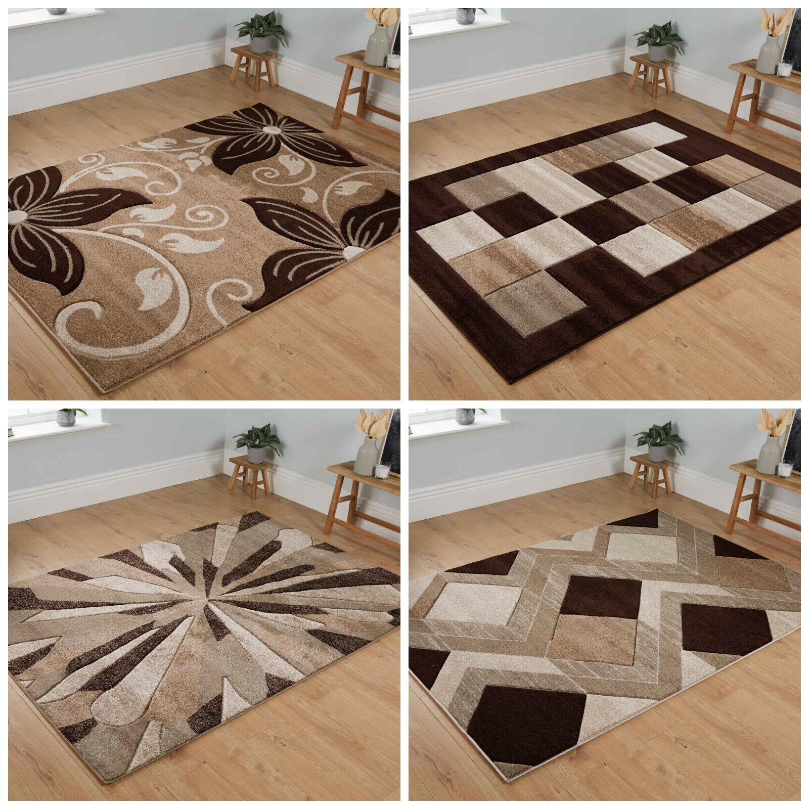 Beige Brown Non Slip Modern Area Rugs Small Extra Large Living Room Rug  Carpet | Ebay Intended For Beige Rugs (View 10 of 15)