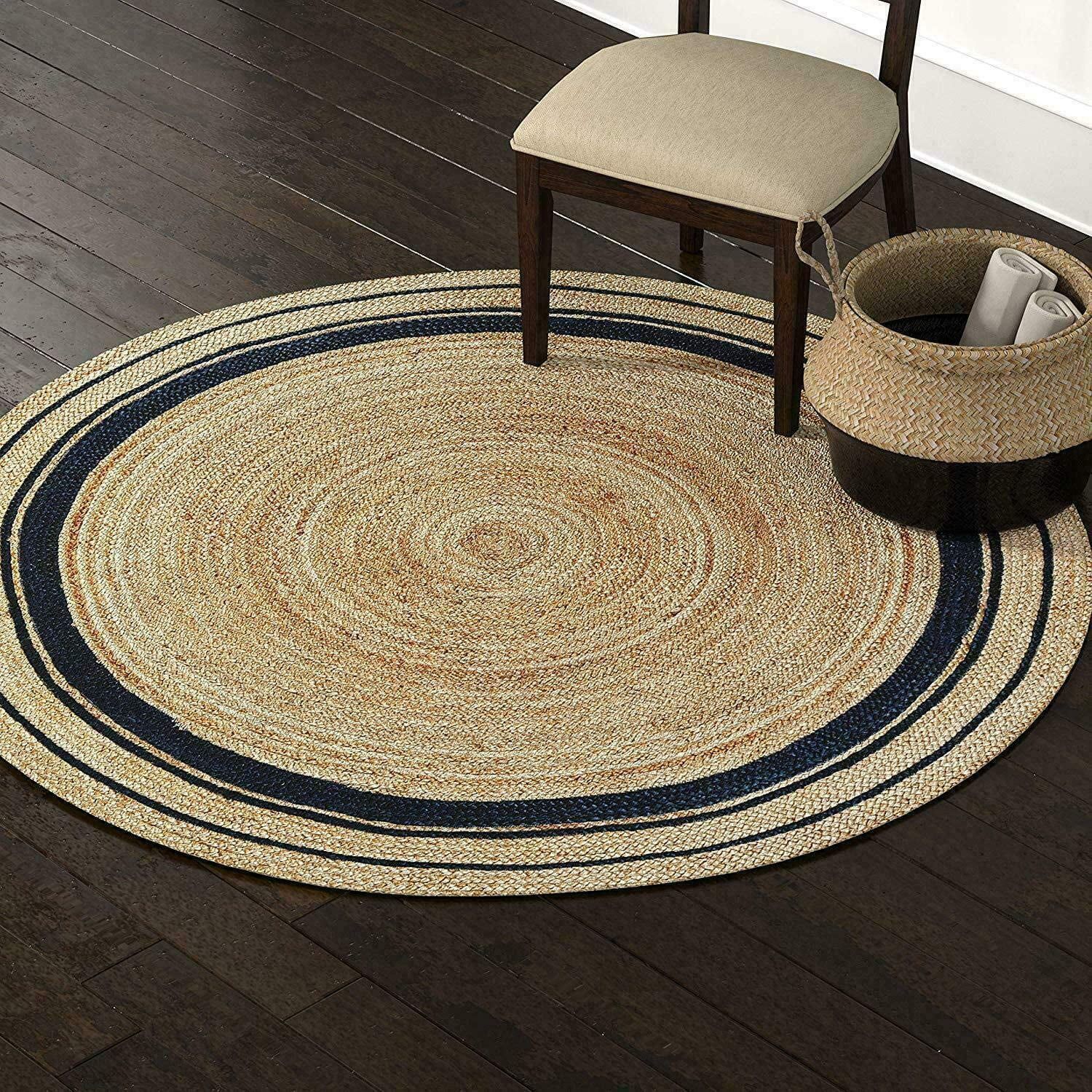 Black Border Handmade Hand Woven Boho Braided Jute Area Rug Natural Fibers Round  Rugs For Living Room, Kitchen, Indoor & Outdoor Carpet  2” Feet (24 Inch) –  Walmart Pertaining To Border Round Rugs (View 4 of 15)