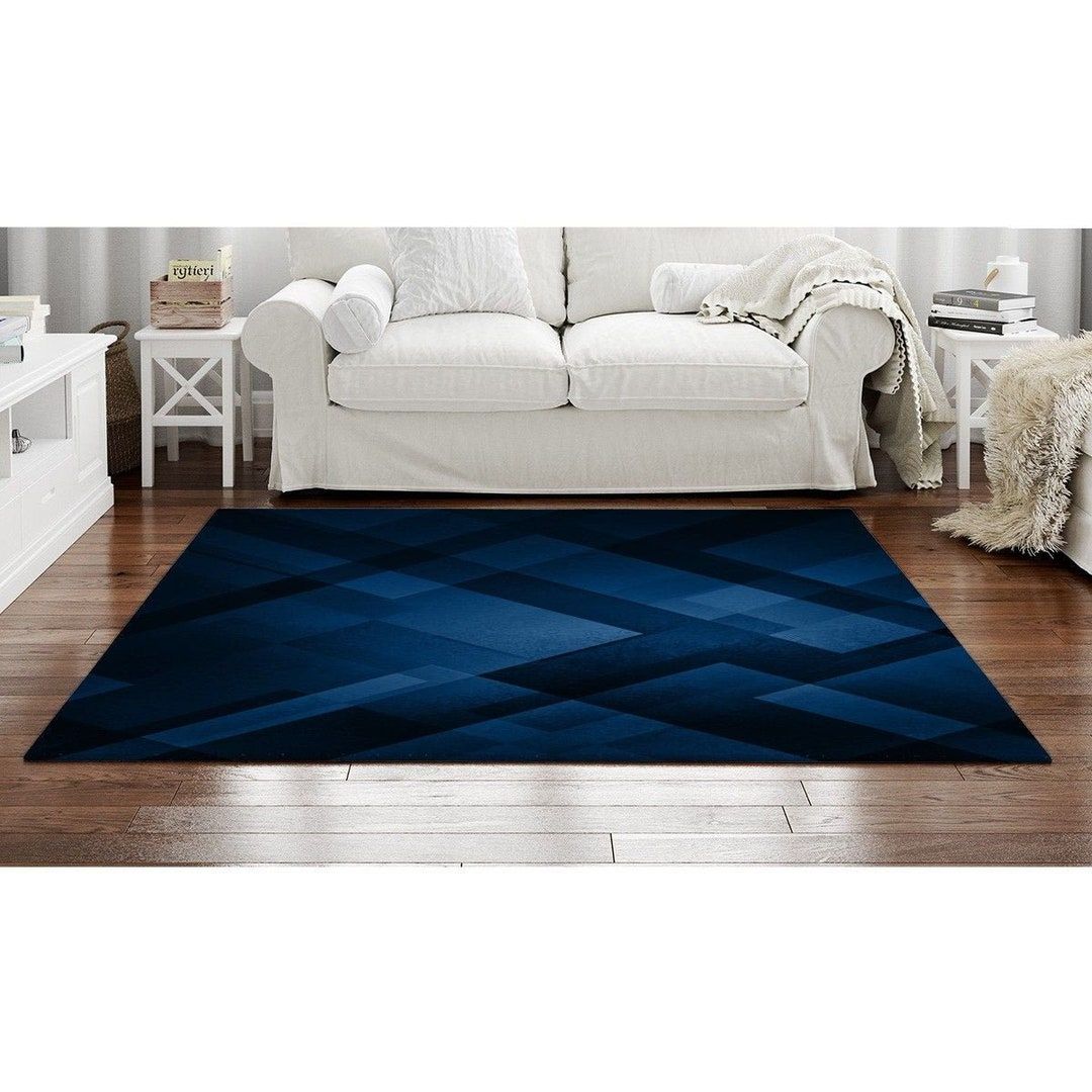 Blue Rugs Blue Area Rug Navy Blue Area Rug Geometric Area Rug – Etsy  Australia Intended For Blue Square Rugs (Photo 6 of 15)