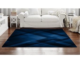 Blue Rugs Blue Area Rug Navy Blue Area Rug Geometric Area Rug – Etsy Italia Intended For Navy Blue Rugs (Photo 1 of 15)