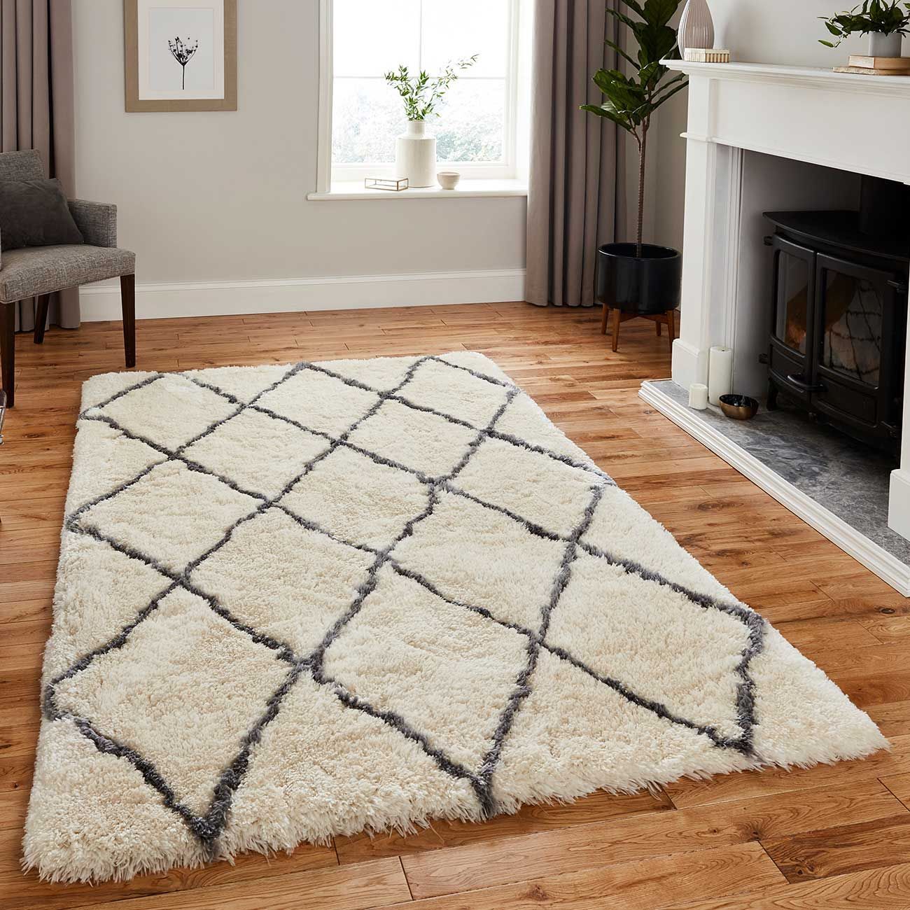 Buy Think Rugs Morocco 2491 Ivory/grey Shaggy Rug – Therugshopuk Inside Ivory Rugs (View 13 of 15)