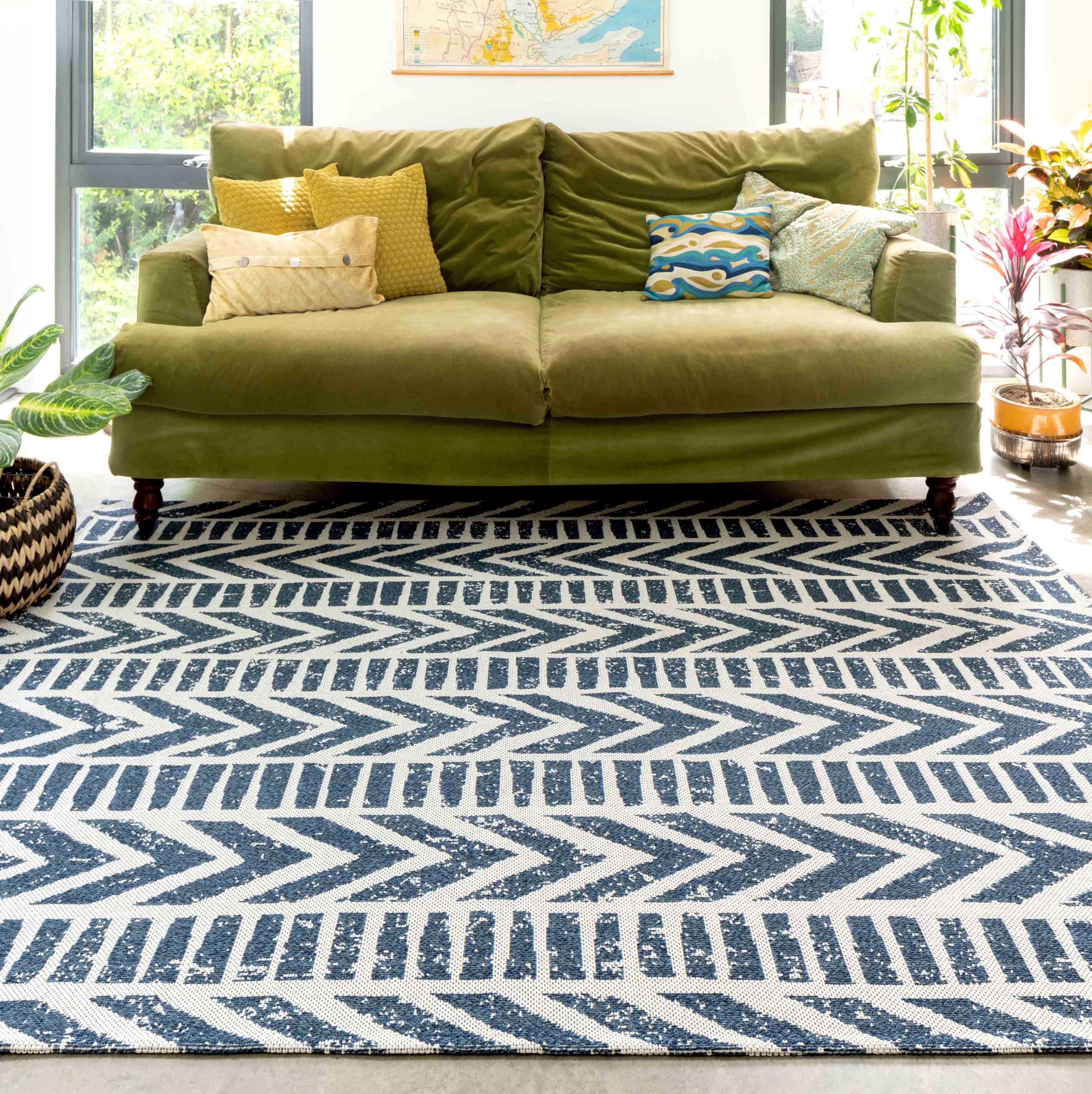 Chevron Striped Blue Woven Recycled Cotton Rug | Kendall | Kukoon Rugs  Europe Throughout Woven Chevron Rugs (Photo 6 of 15)