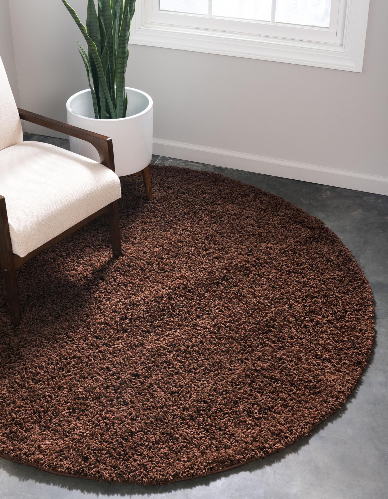 Chocolate Brown 4' X 4' Solid Shag Round Rug | Handknotted For Solid Shag Round Rugs (Photo 13 of 15)