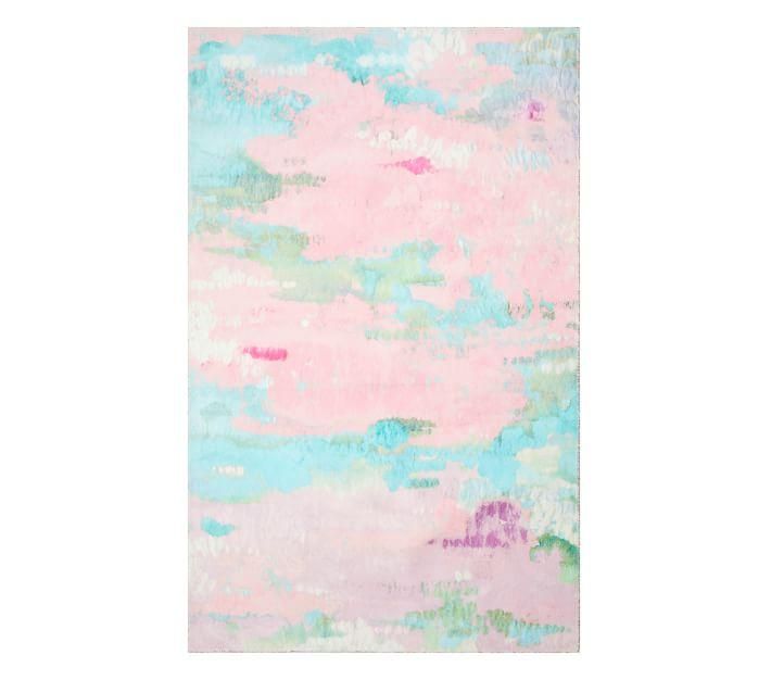 Clara Watercolor Pink Blue Abstract Rug In Pink And Aqua Rugs (View 15 of 15)