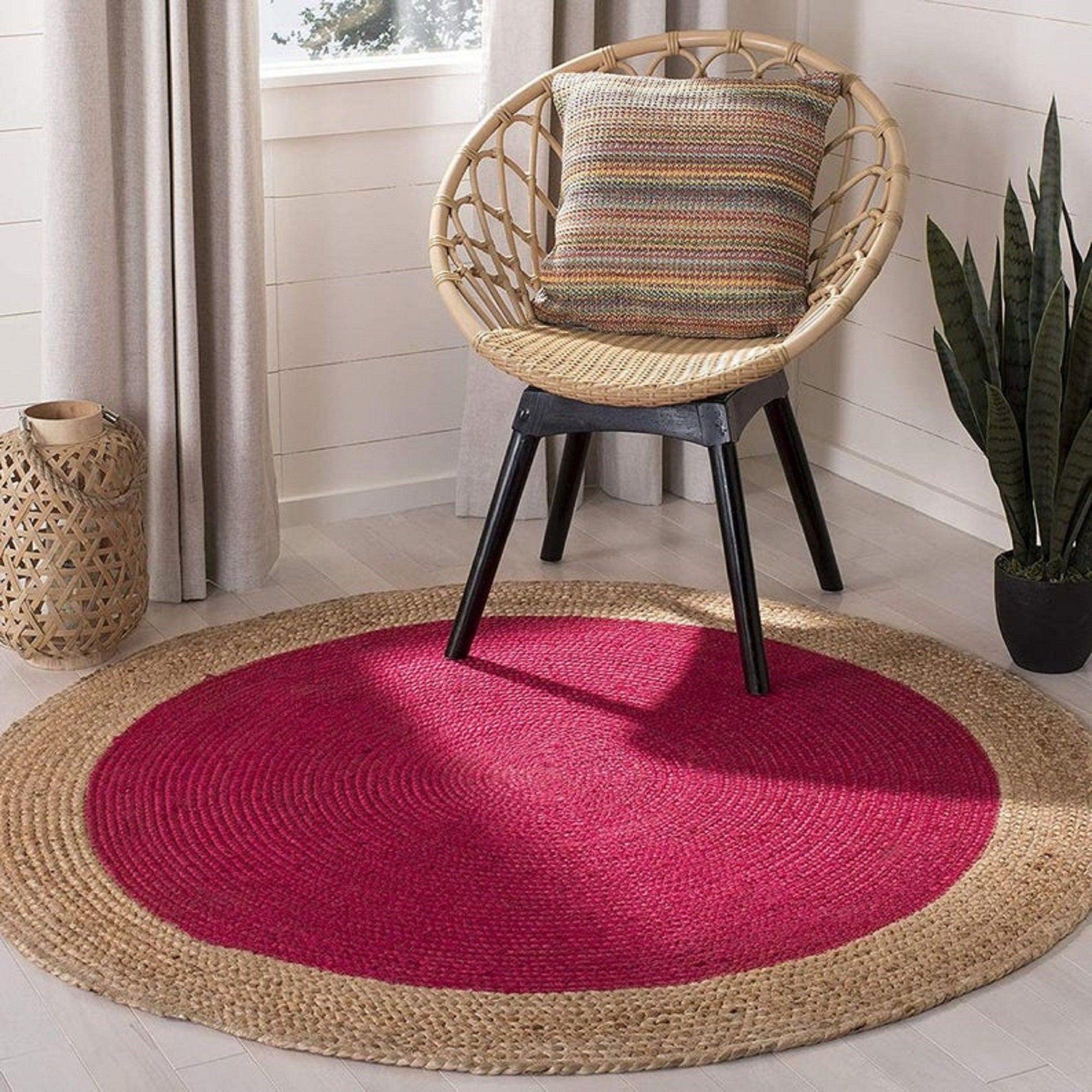 Cotton Jute Round Rugs With Border Indian Handmade & Purely – Etsy Intended For Border Round Rugs (View 11 of 15)