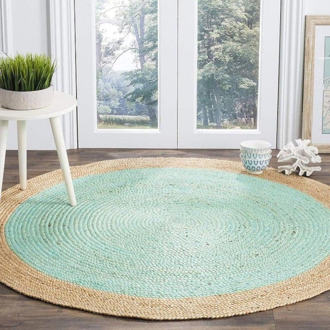 Cotton Jute Round Rugs With Border Indian Handmade & Purely – Etsy Within Border Round Rugs (View 15 of 15)