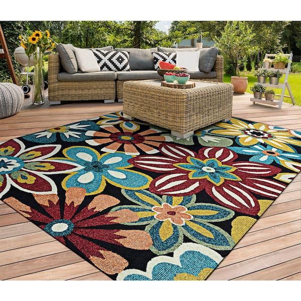 Couristan Covington Geranium Navy Multi 6 Ft. X 8 Ft. Indoor/outdoor Area  Rug 37741074056080t – The Home Depot In Multi Outdoor Rugs (Photo 5 of 15)