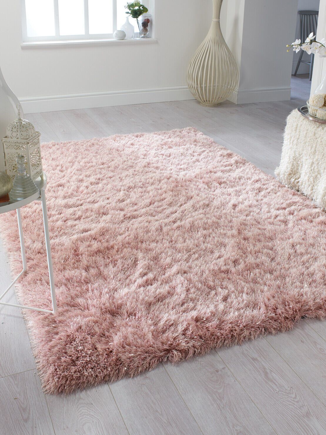Dazzle Soft Fluffy Silky Shaggy Blush Pink Rug Bedroom Living Room Carpet |  Ebay Inside Pink Soft Touch Shag Rugs (View 11 of 15)