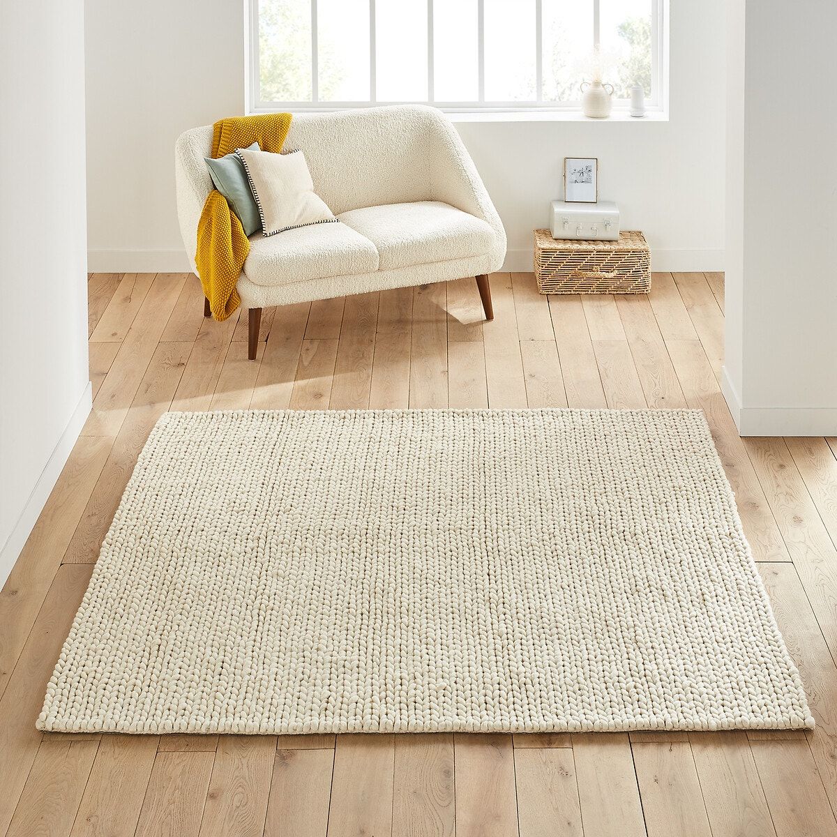 Diano Knit Effect Square 100% Wool Rug La Redoute Interieurs | La Redoute Regarding Square Rugs (Photo 3 of 15)