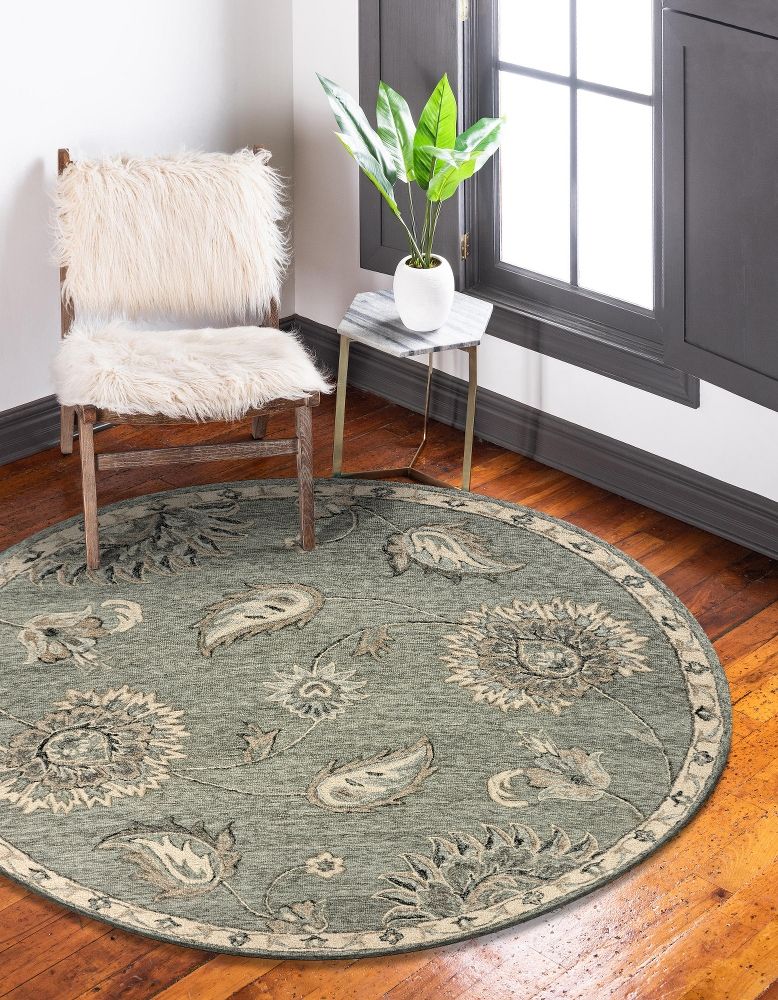 Elm & Oak Light Gray Traditional Botanical Area Rug 4'10" Round –  Walmart Within Botanical Oval Rugs (View 14 of 15)