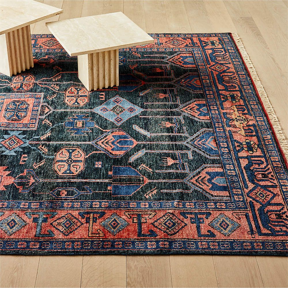 Eros Hand Knotted Red And Blue Area Rug 10'x14' + Reviews | Cb2 With Hand Knotted Rugs (Photo 14 of 15)