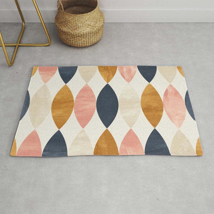 Gold Pink Navy Blue Oval Geometric Pattern Glam Style Rugseamless |  Society6 Regarding Blue Oval Rugs (View 15 of 15)
