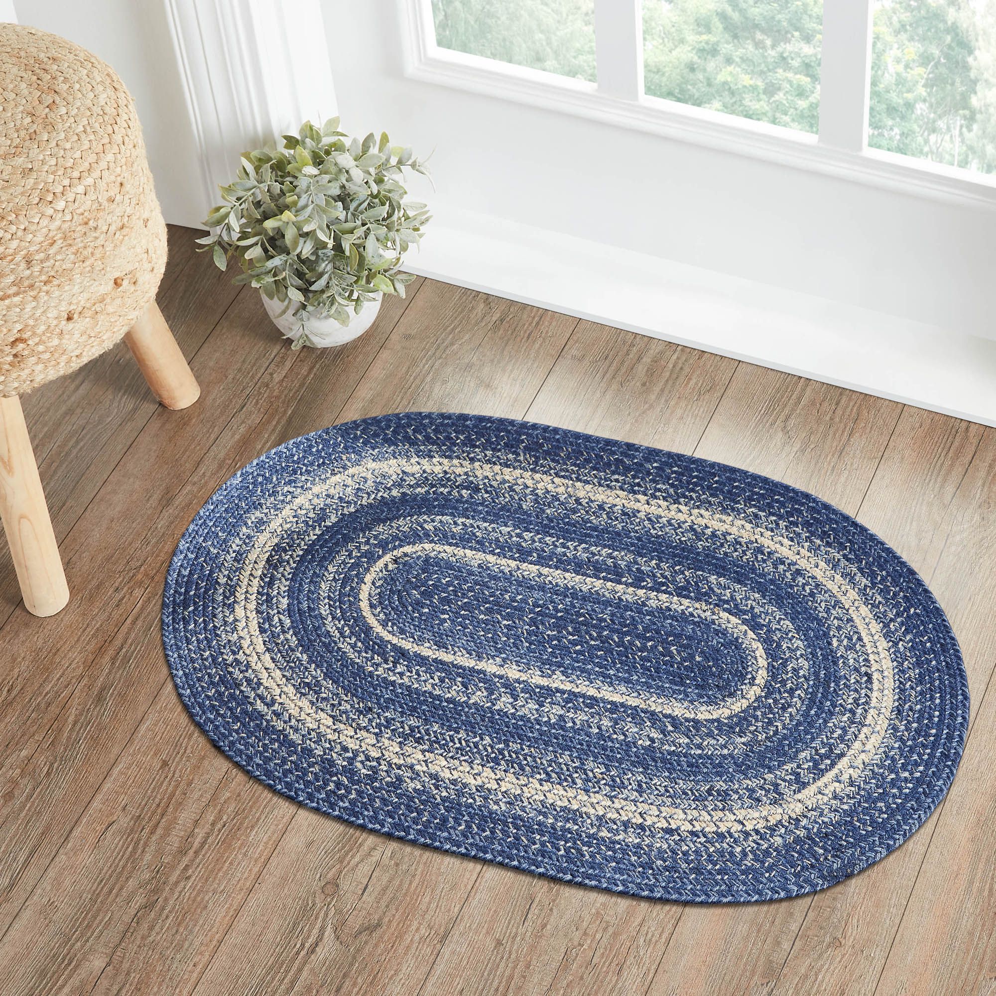 Great Falls Blue Jute Rug Oval W/ Pad 24x36 – 81351 Inside Timeless Oval Rugs (Photo 1 of 15)
