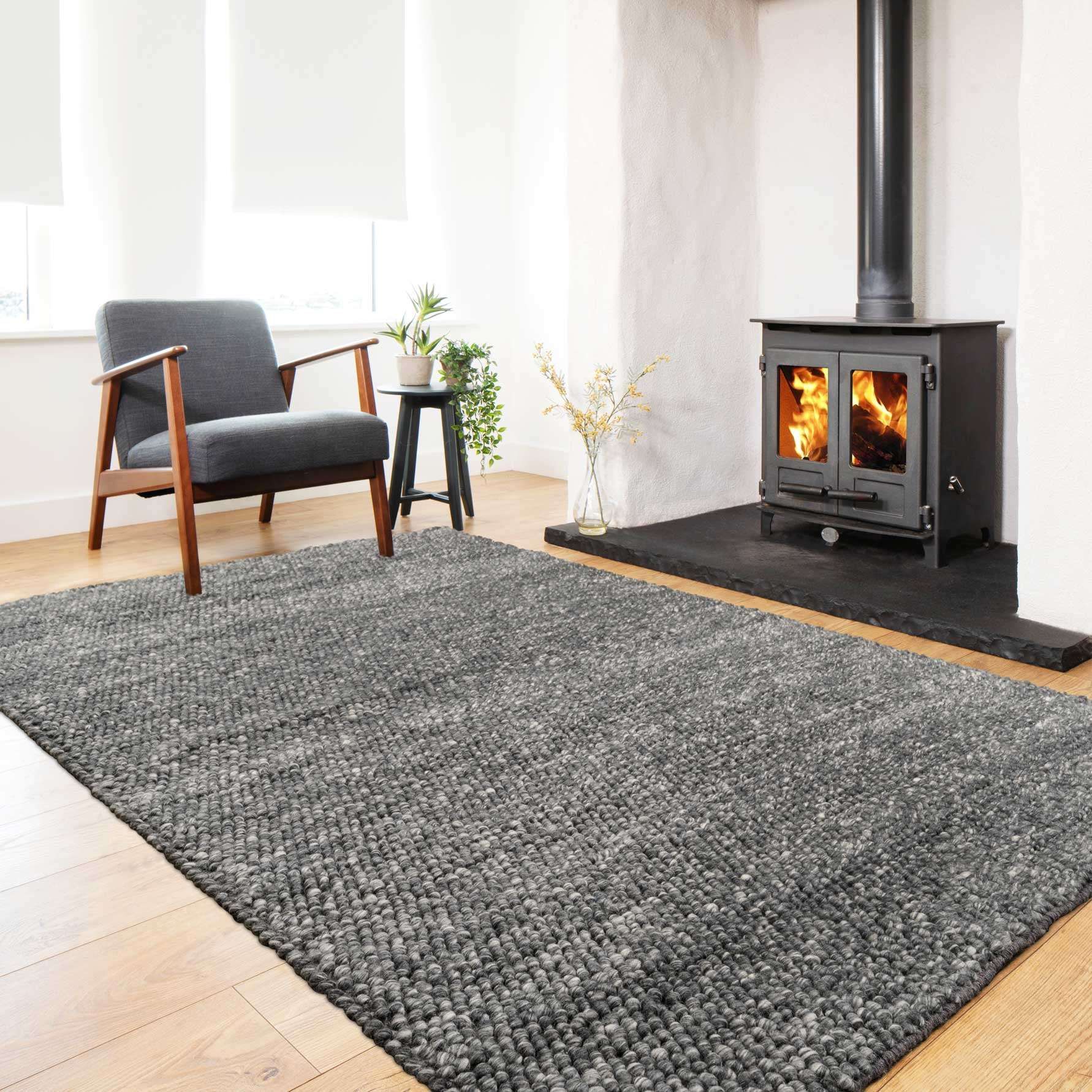 Grey Pebble Wool Living Room Rug | Rowan | Kukoon Rugs Online With Charcoal Rugs (Photo 11 of 15)