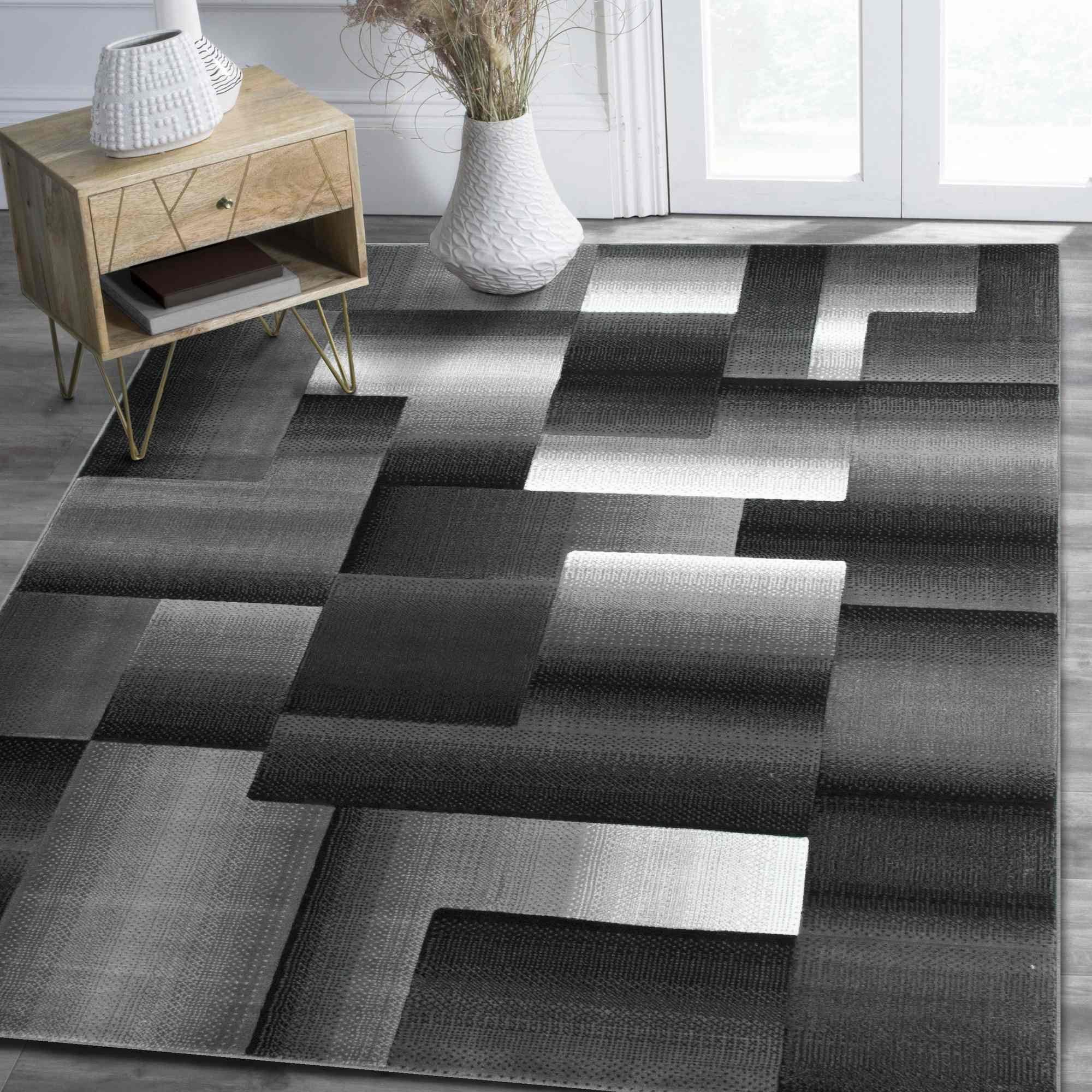 Grey/silver/black/abstract Area Rug Modern Contemporary Geometric Cube And  Square Design Pattern Carpet – Walmart Within Square Rugs (View 11 of 15)