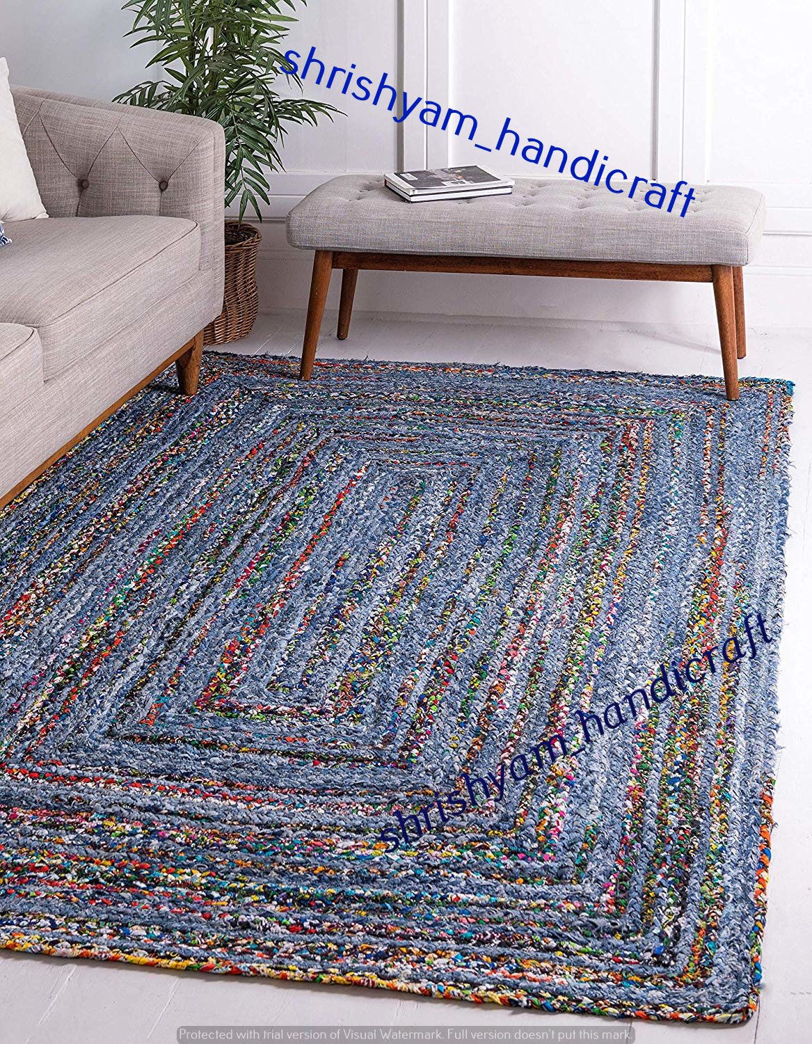 Hand Braided Bohemian Colorful Denim Chindi Area Rug Multi – Etsy With Regard To Hand Braided Rugs (Photo 14 of 15)