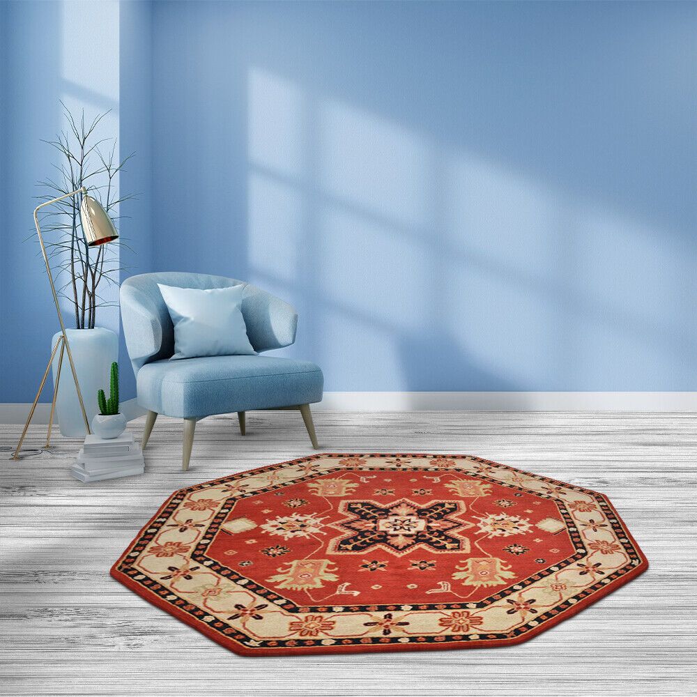 Hand Tufted Wool 8'x8' Octagon Area Rug Oriental Red Cream Bbh Homes  Bbk00535 | Ebay With Regard To Octagon Rugs (View 14 of 15)