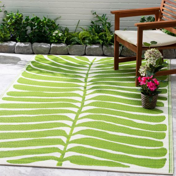 Hilo – Green Tropical Leaf Outdoor Rug For Patio – (5' X 8') Regarding Green Outdoor Rugs (View 3 of 15)
