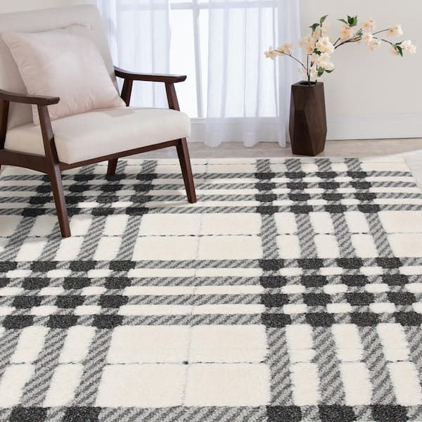 Home Decorators Collection Shag Black And White 5 Ft. X 7 Ft. Menswear  Polypropylene Area Rug 5650.290.51hdb – The Home Depot With Regard To Black And White Rugs (Photo 11 of 15)