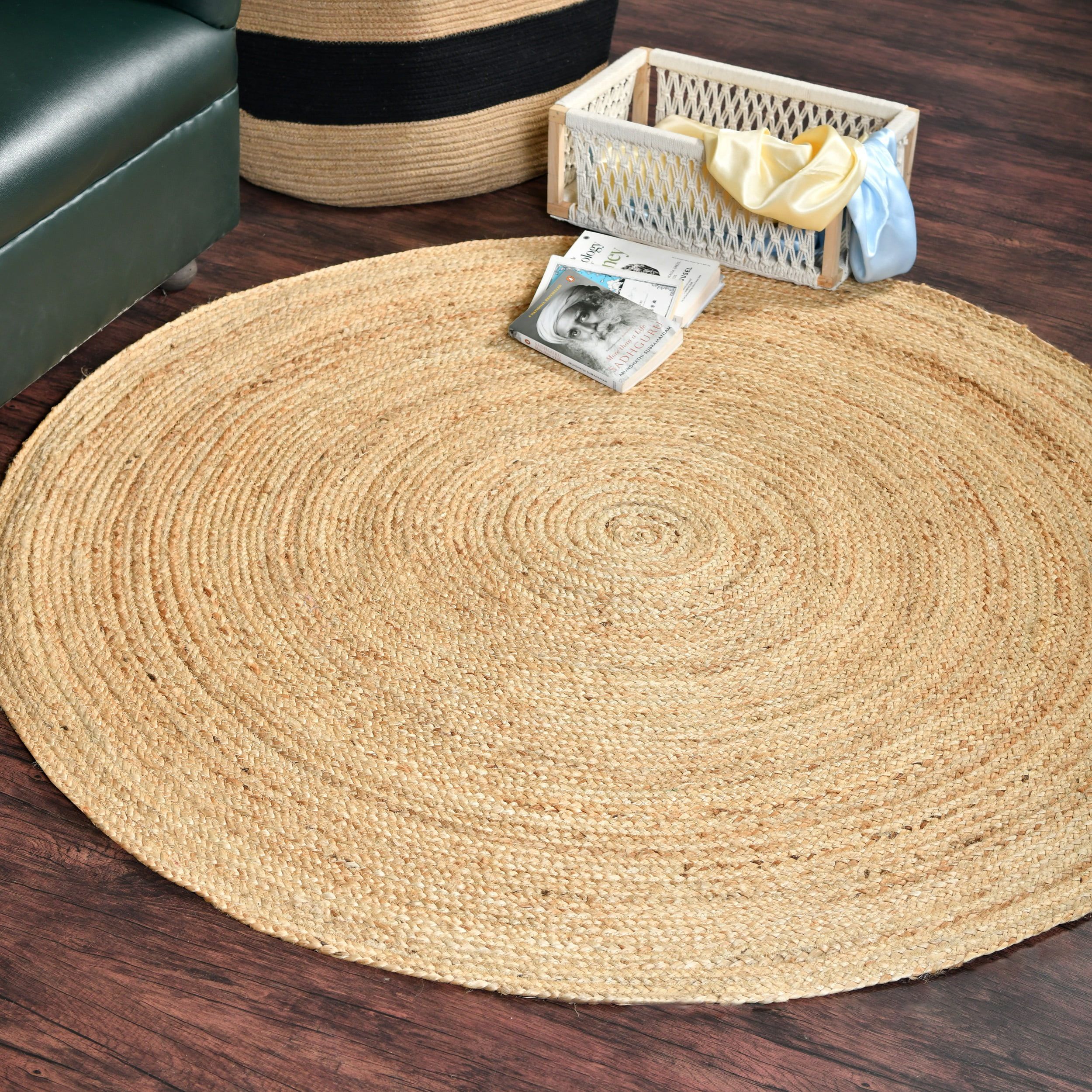 Homemonde Hand Woven Braided Jute Area Rug 6 Ft Round Natural Reversible  Rugs For Kitchen Living Room Entryway – Walmart Inside Hand Woven Braided Rugs (View 2 of 15)