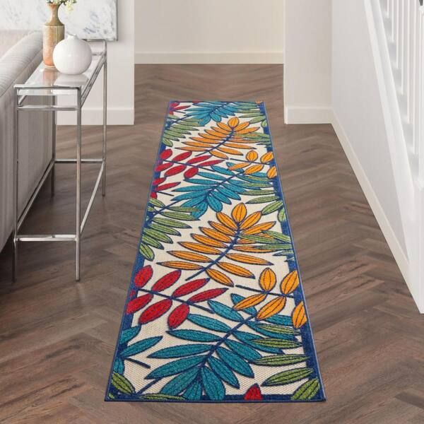 Homeroots Bernadette Multi Colored 2 Ft. X 12 Ft. Floral Polypropylene  Indoor/outdoor Area Rug 2000384938 – The Home Depot For Multi Outdoor Rugs (Photo 13 of 15)