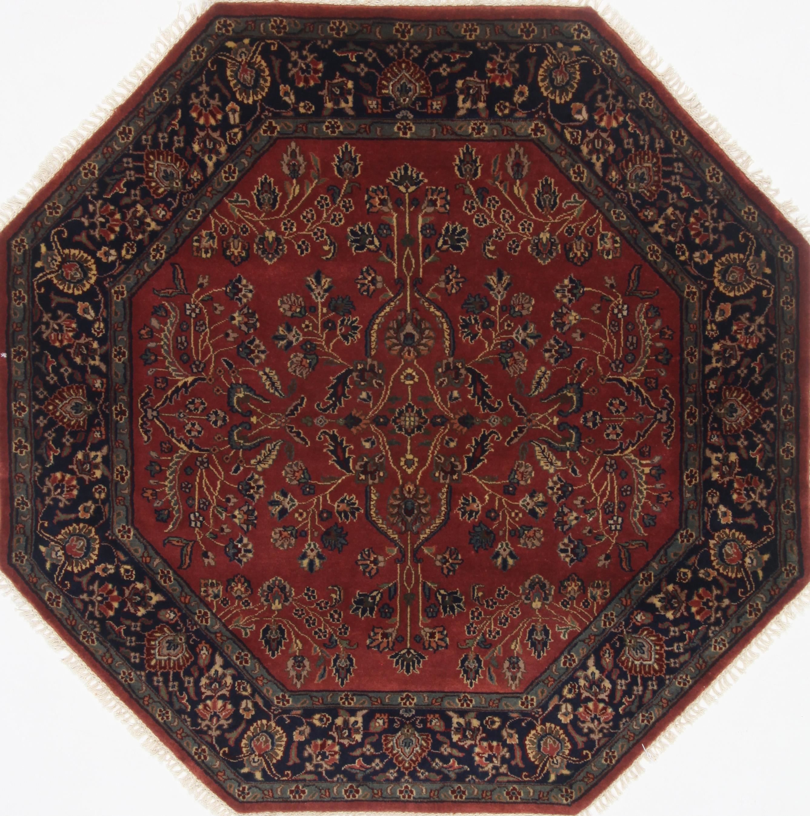 Indian Sarouk Red Octagon 5 To 6 Ft Wool Carpet 23413 | Sku 23413 For Octagon Rugs (View 8 of 15)