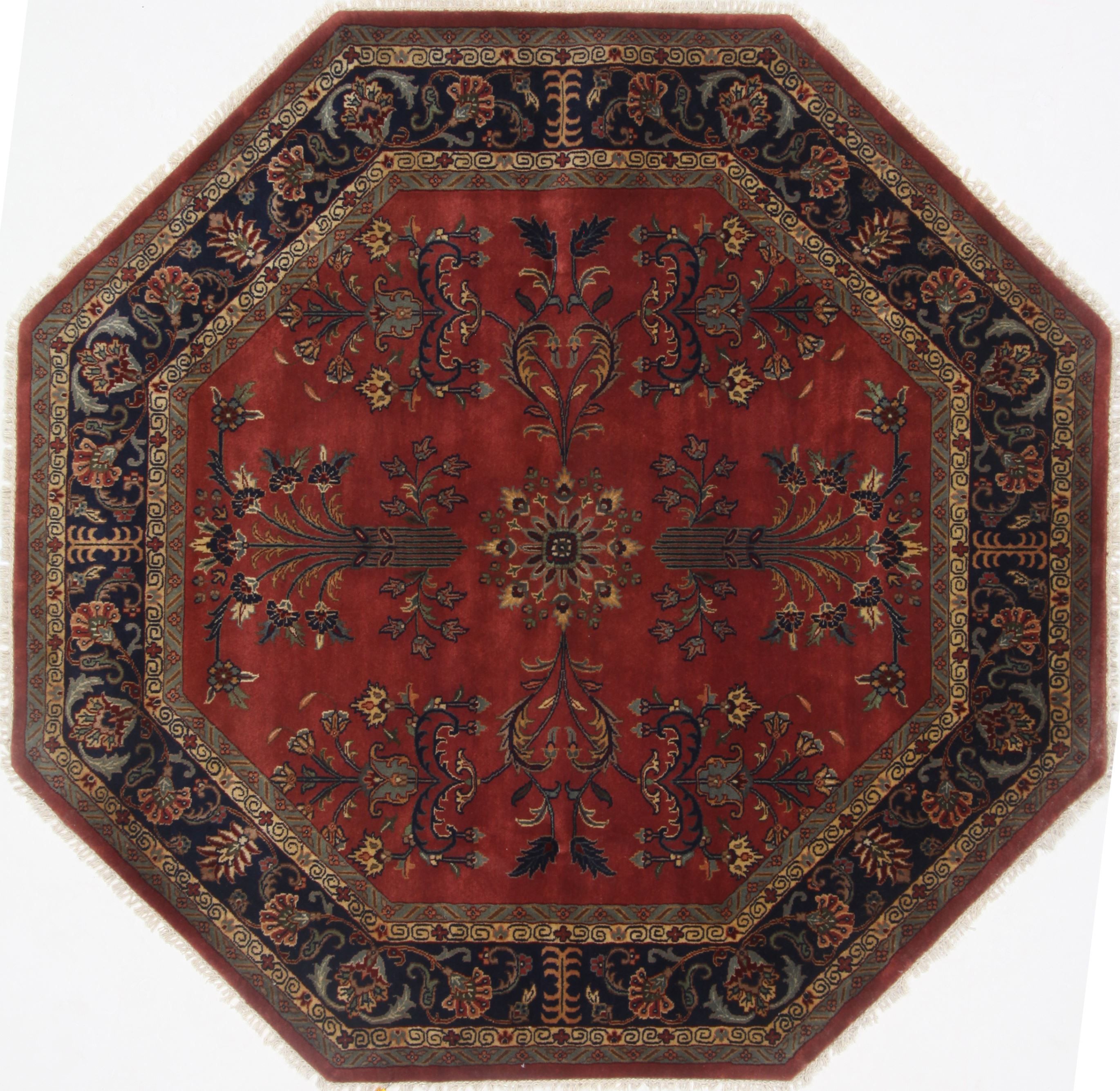 Indian Sarouk Red Octagon 5 To 6 Ft Wool Carpet 23624 | Sku 23624 For Octagon Rugs (Photo 10 of 15)