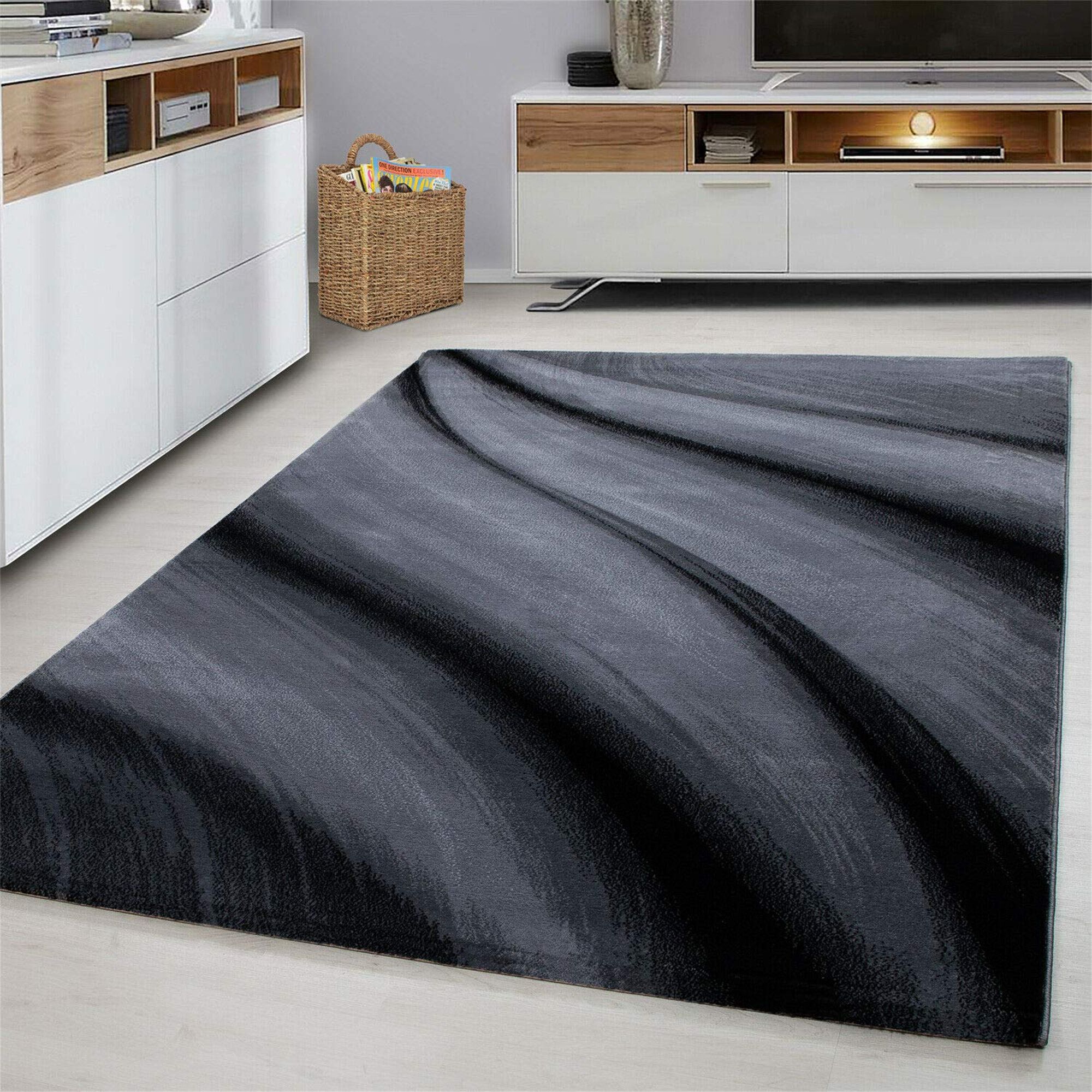 Ivy Bronx Modern Design Black Grey Charcoal Rugs Living Room Extra Large  Size Soft Touch Short Pile Style Carpet Area Rugs Non Shedding (160cm X  220cm (5.5ft X 7.2ft)) | Wayfair.co.uk Intended For Charcoal Rugs (Photo 12 of 15)