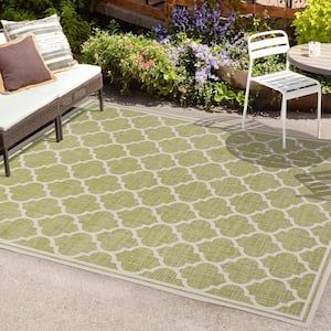 Jonathan Y Trebol Moroccan Trellis Textured Weave Green/cream 8 Ft. X 10  Ft. Indoor/outdoor Area Rug Smb109g 8 – The Home Depot With Green Outdoor Rugs (Photo 8 of 15)