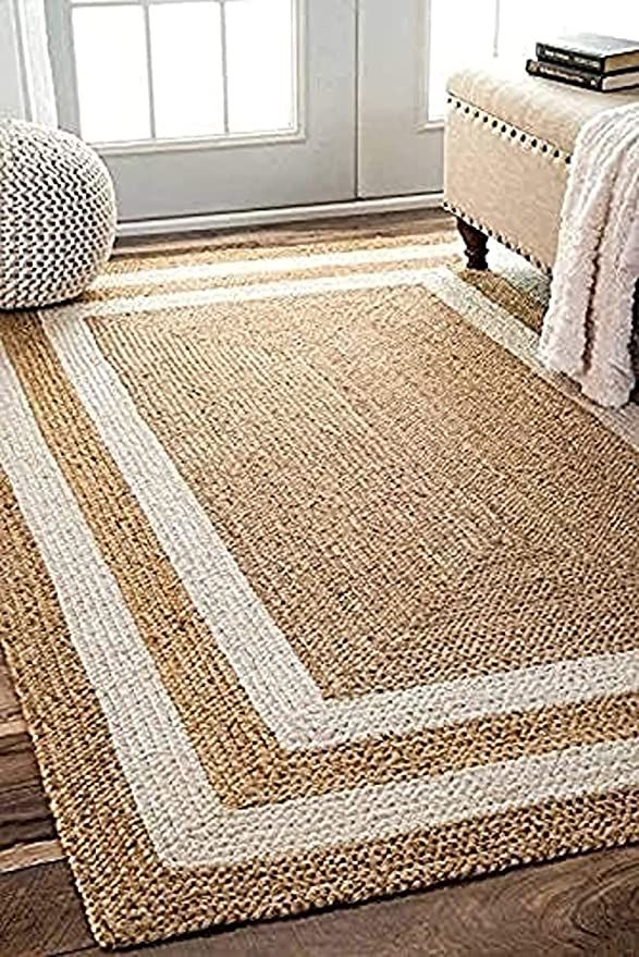Jute (natural And Bleached Jute) Handmade Braided Rugs | Natural & White  Double Border Jute Area Rug | Avioni  Premium Collection – Loomkart Pertaining To Hand Braided Rugs (Photo 12 of 15)