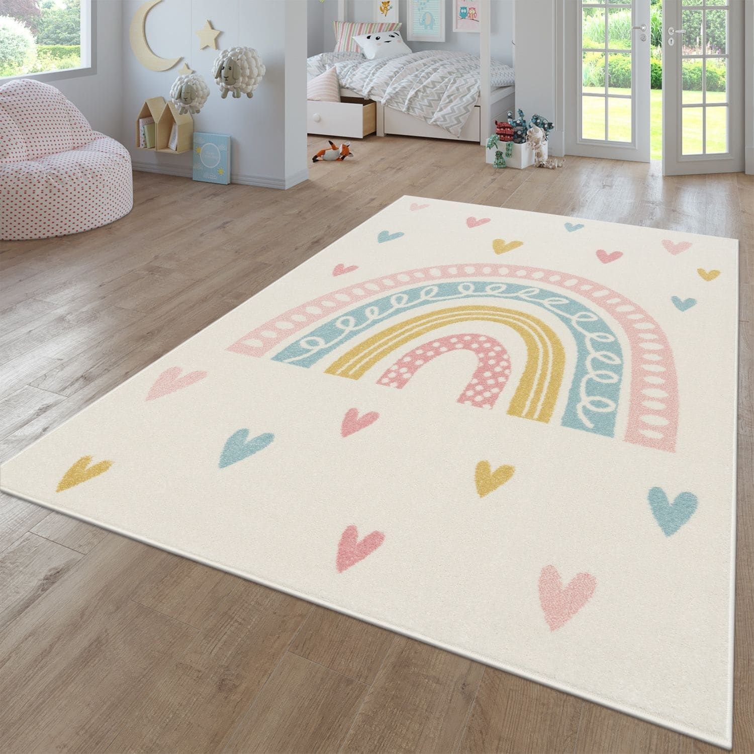 Kids Rug With Rainbow And Hearts In Pastel Colors – Overstock – 36984702 With Regard To Pink Whimsy Kids Round Rugs (View 9 of 15)