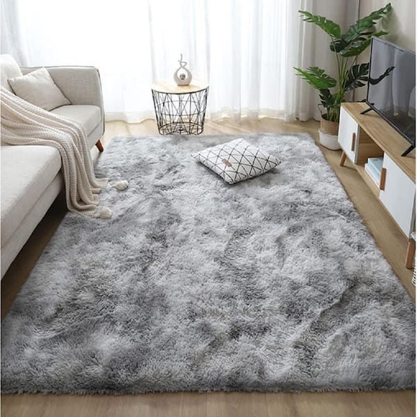 Latepis Plush Shag Light Grey 7 Ft. X 10 Ft. Solid Polyester Area Rug  Hhru1085 – The Home Depot Within Light Rugs (Photo 15 of 15)