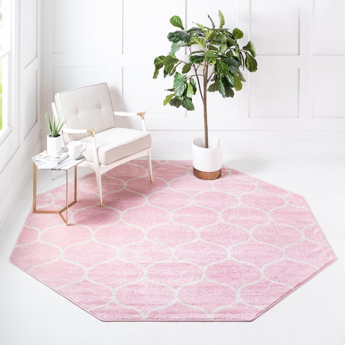 Light Pink 5' X 5' Lattice Frieze Octagon Rug | Octagon Rugs, Modern Area  Rugs, Pink Area Rug Within Pink Lattice Frieze Rugs (View 4 of 15)
