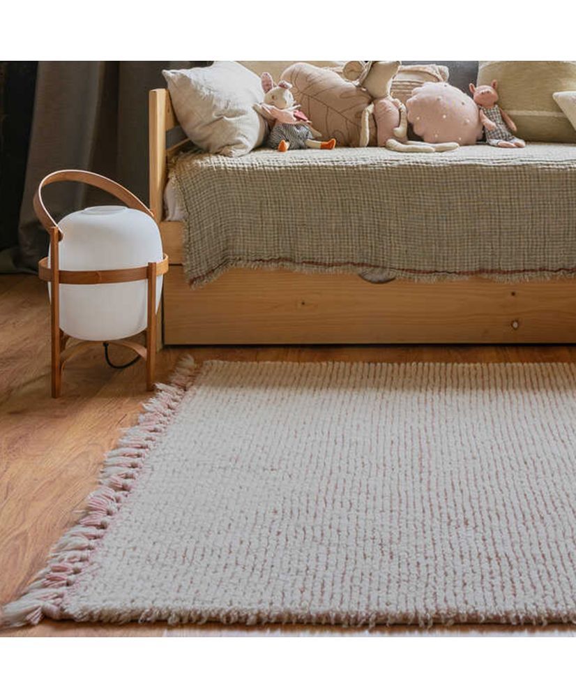 Light Pink And White Wool Rug With Tassel Finish – 120 X 170 Cm For Light Rugs (View 3 of 15)