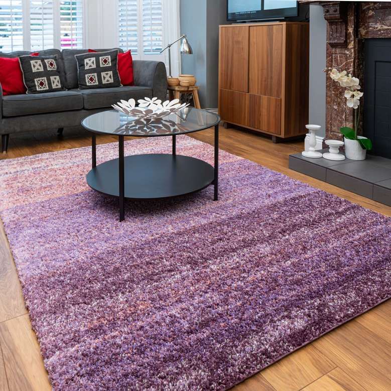 Light Purple Mottled Striped Shaggy Living Room Rug | Murano | Kukoon Rugs  Online Inside Purple Rugs (Photo 11 of 15)