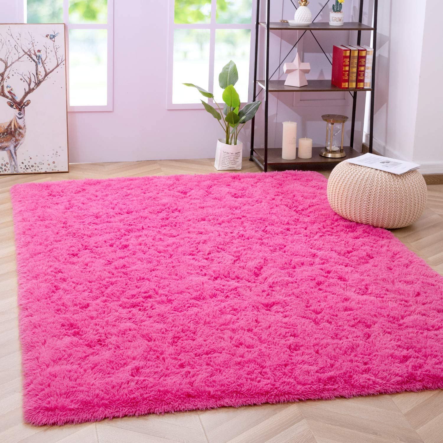 Lochas Luxury Fluffy Rugs Ultra Soft Shag Rug For Bedroom Living Room Kids  Room, Children,6'x9',hot Pink – Walmart Regarding Pink Soft Touch Shag Rugs (View 7 of 15)