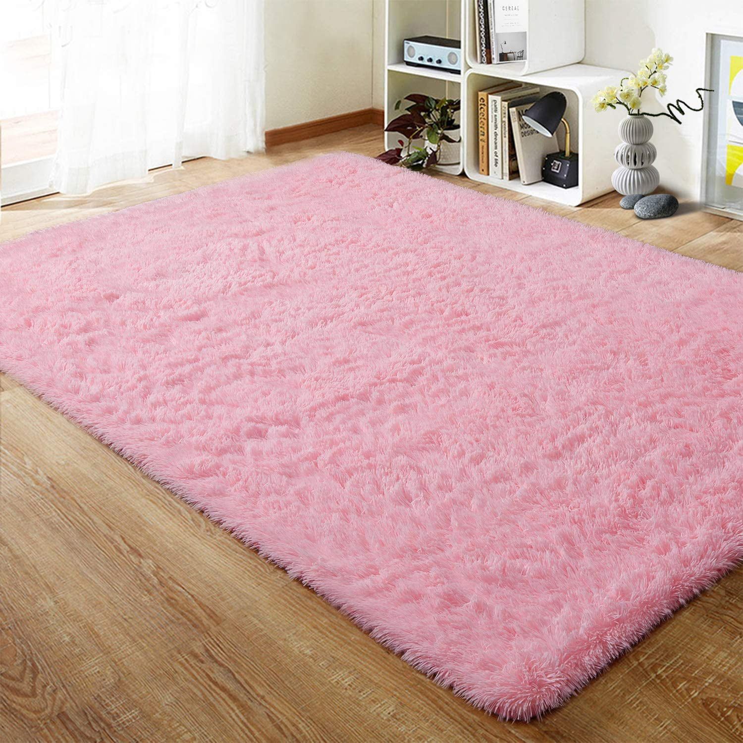 Lochas Soft Shag Carpet Fluffy Rug For Living Room Bedroom Big Area Rugs  Floor Mat, 4'x6',pink – Walmart Intended For Pink Soft Touch Shag Rugs (Photo 1 of 15)