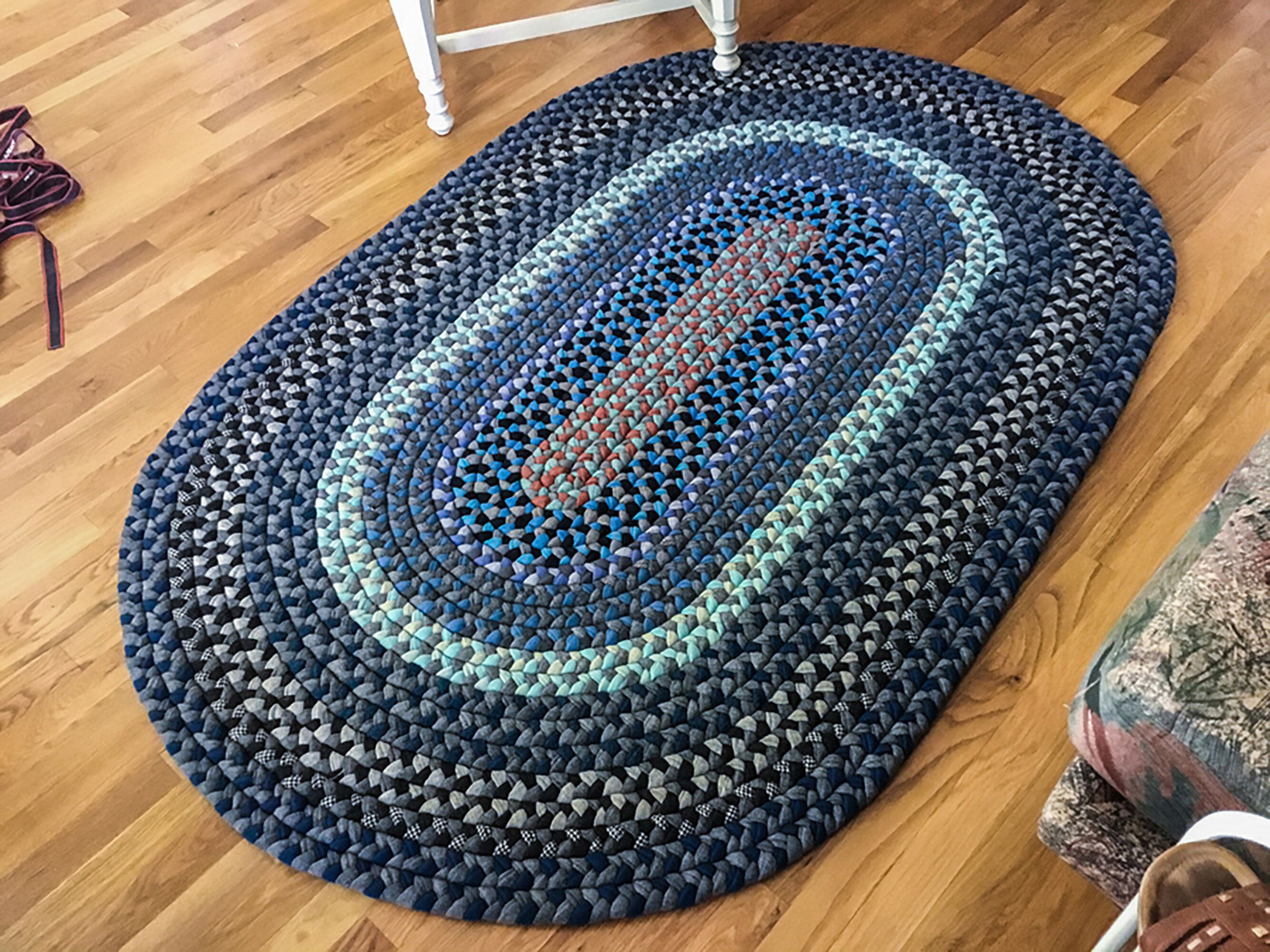 Luis Michel Farella Hand Braided Wool Geometric Area Rug In Red/blue/black  | Perigold With Regard To Blue Oval Rugs (View 13 of 15)