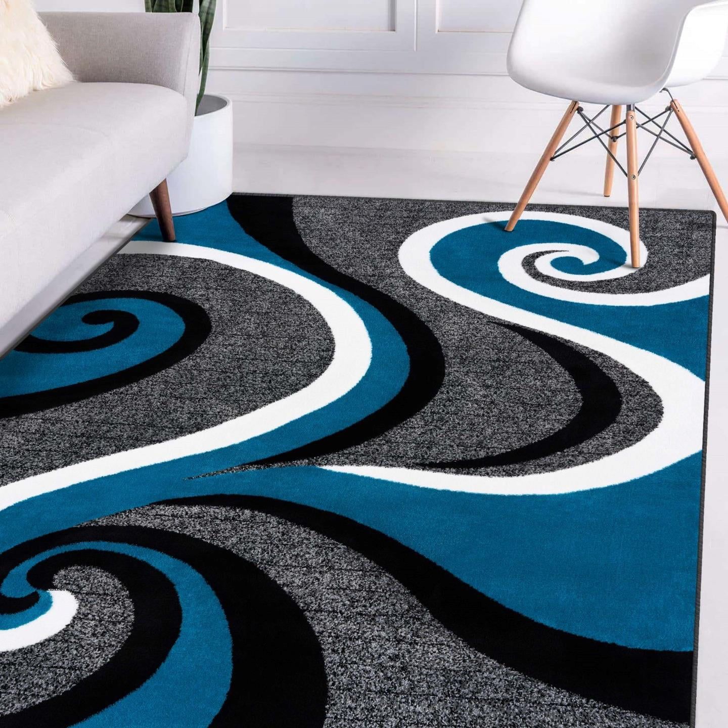 Luxe Weavers Turquoise Swirls Modern Abstract Area Rug 4x5 – Walmart With Regard To Turquoise Rugs (View 10 of 15)