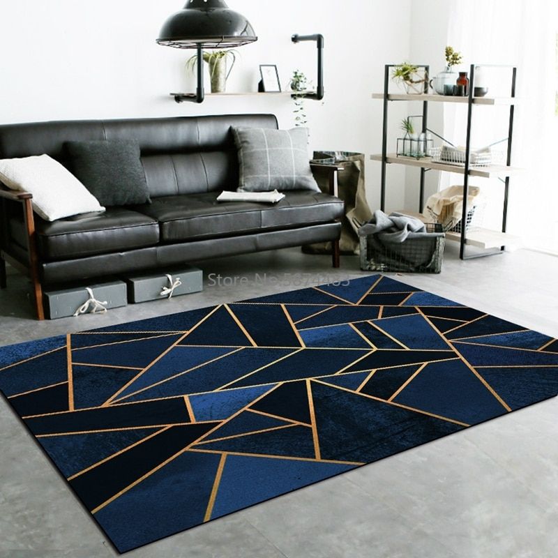 Luxury Dark Blue Black Carpet Golden Line Geometric Living Room Sofa Area  Rugs Tapete Crystal Non Slip Bedroom Kitchen Floor Mat – Carpet – Aliexpress For Dark Blue Rugs (Photo 7 of 15)