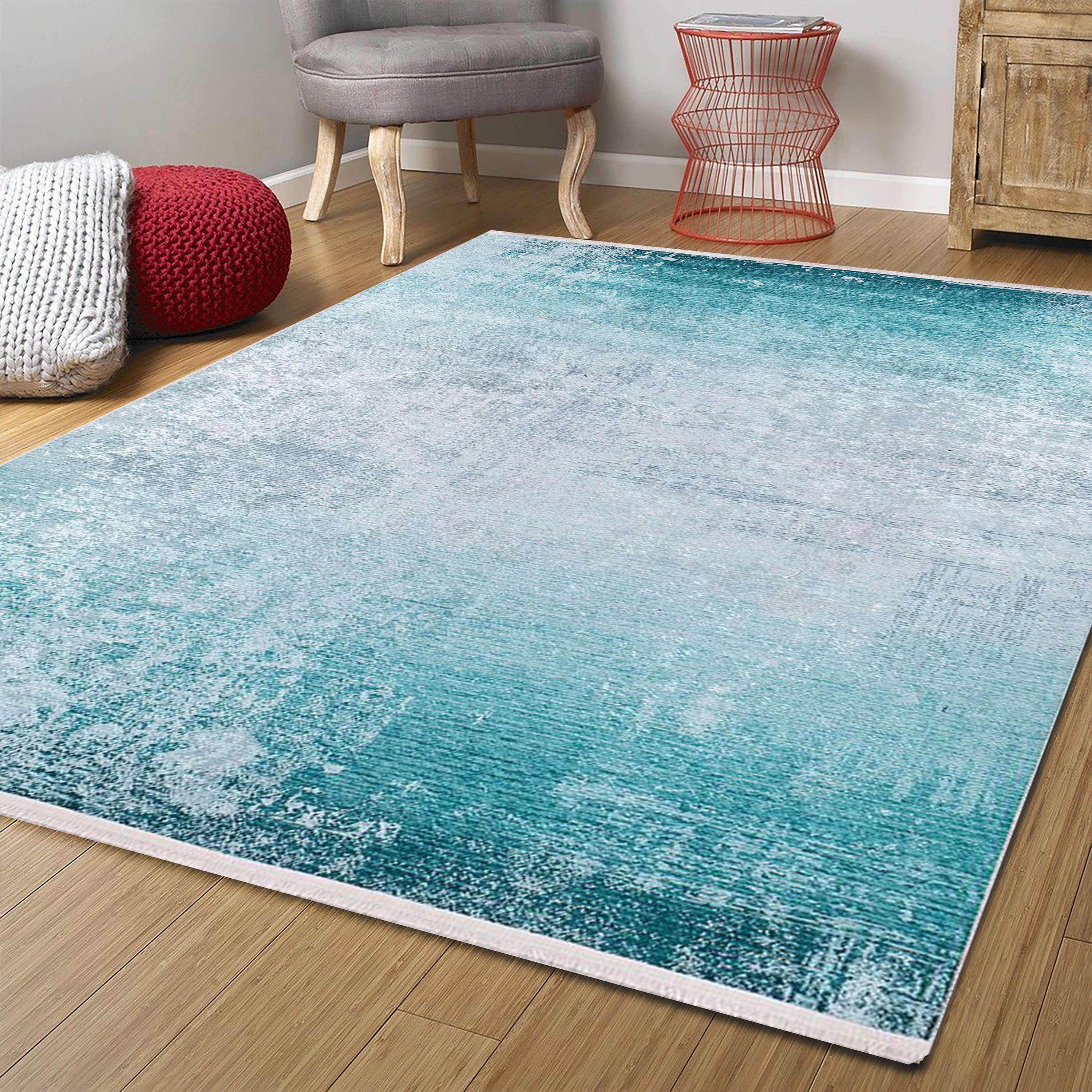Luxury Turquoise Rug Beach Aqua Ocean Abstract Oversized Area – Etsy Denmark Throughout Turquoise Rugs (View 8 of 15)
