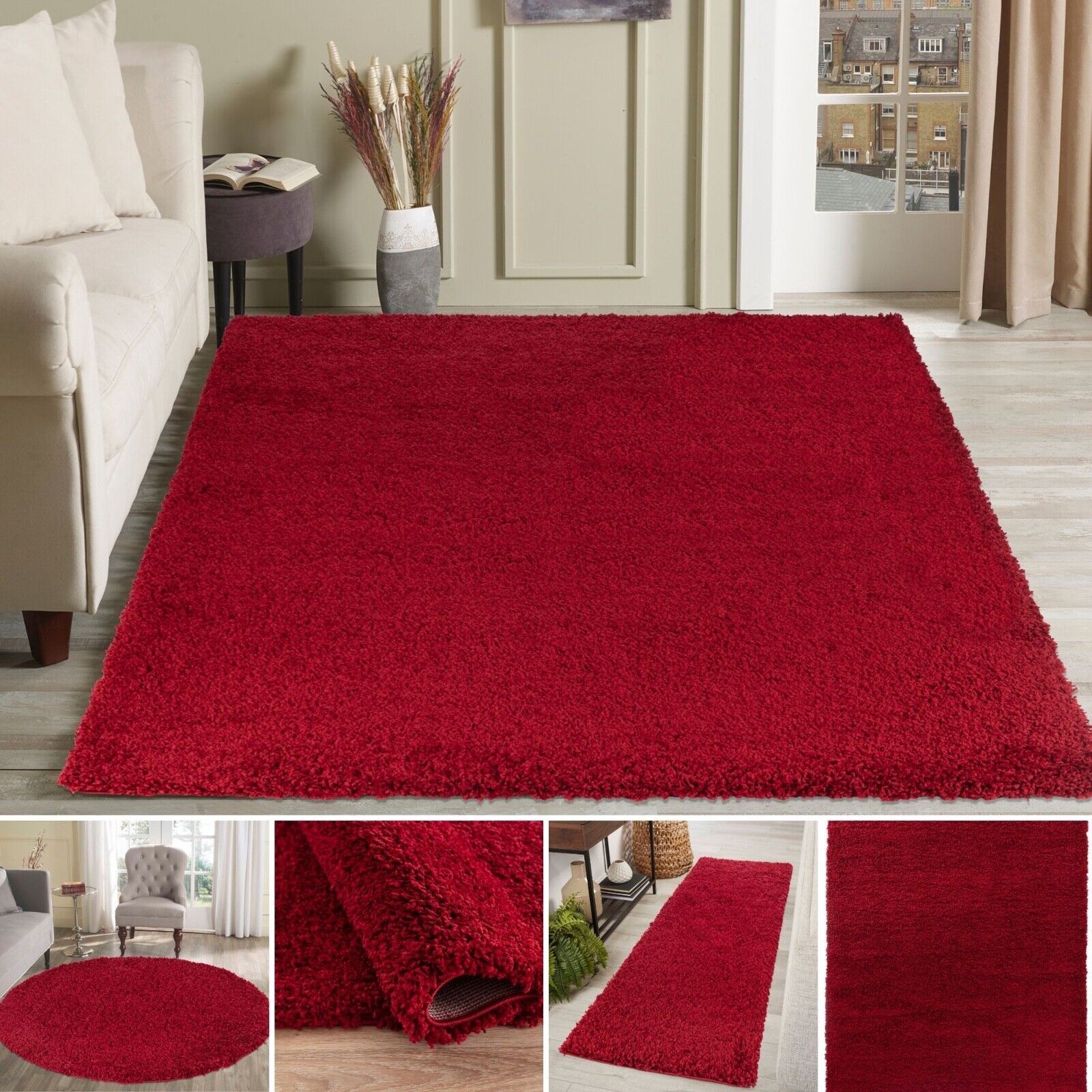 Modern Wine Red Burgundy Small – Large Living Room Area Plain Fluffy Shaggy  Rug | Ebay Within Burgundy Rugs (View 6 of 15)