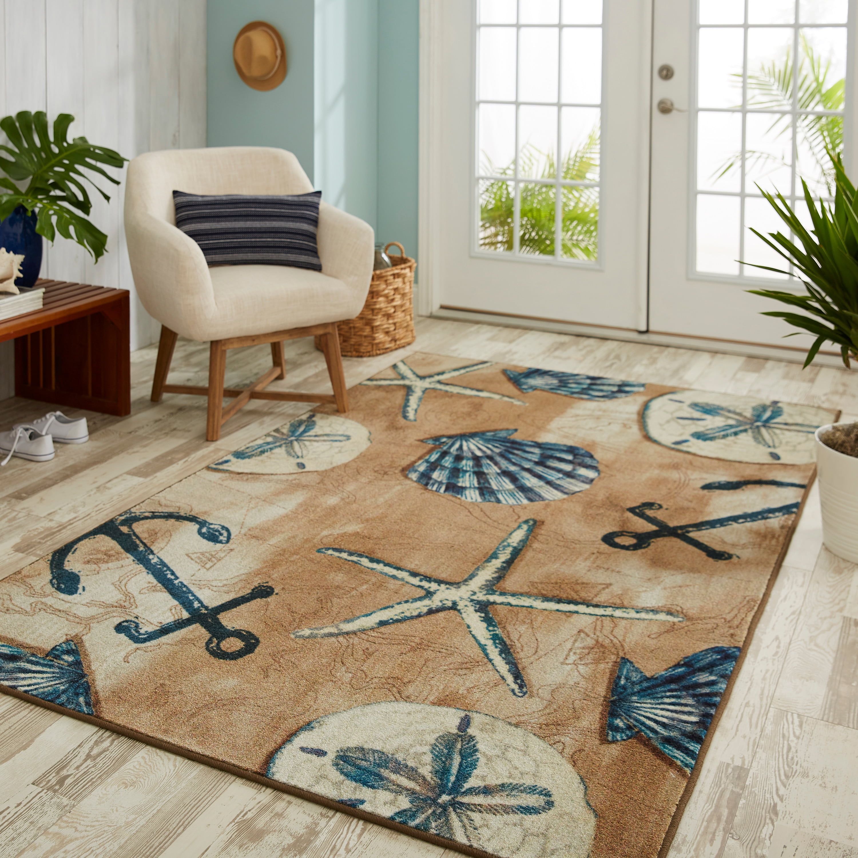 Mohawk Home Prismatic Tide Pool Shells Sand Transitional Theme Coastal  Precision Printed Area Rug, 5'x8', Tan & Green – Walmart Throughout Coastal Indoor Rugs (View 5 of 15)