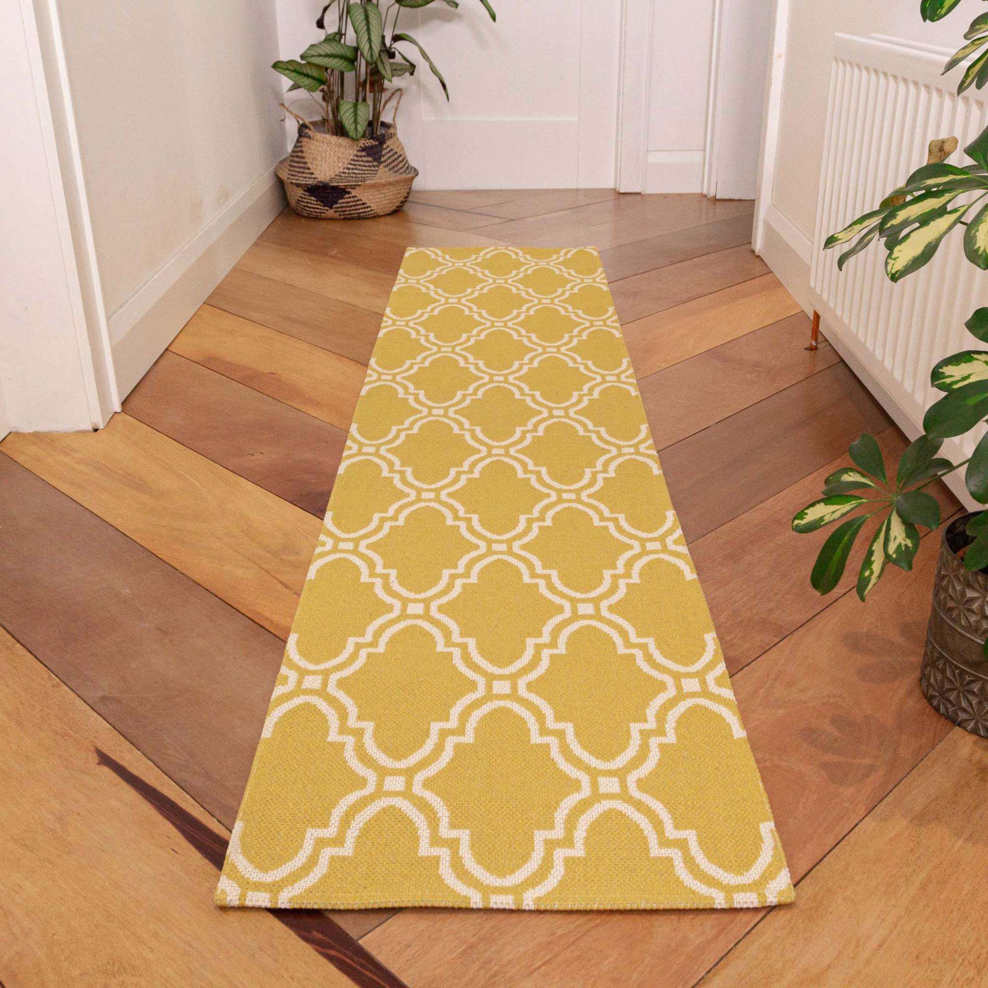 Mustard Trellis Woven Sustainable Recycled Cotton Runner Rug | Kendall |  Kukoon Rugs Online With Cotton Runner Rugs (View 7 of 15)