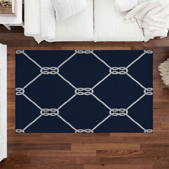Nautical Ropes Rugs Coastal Area Rug Square Knots Pattern – Etsy In Coastal Square Rugs (View 7 of 15)